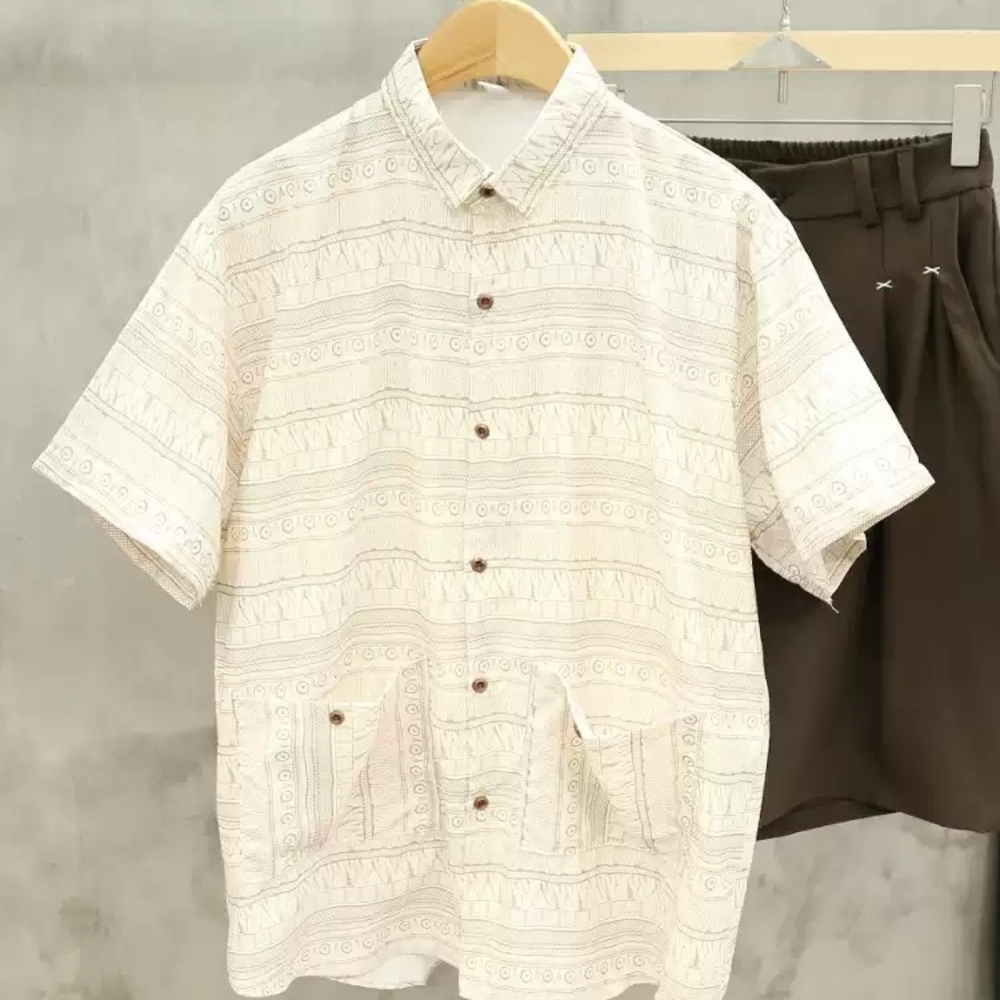 Off White Tribal Jacquard Short Sleeve Shirt